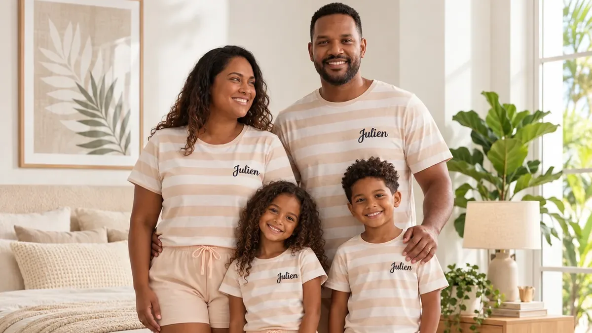 Famille en pyjamas assortis avec prénoms brodés, LB Pyjama