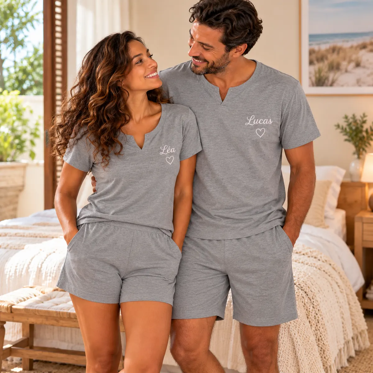 Couple portant des pyjamas assortis LB Pyjama